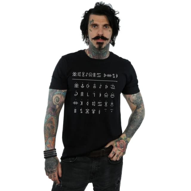 Disney Men Artemis Fowl Gnommish Alphabet T-Shirt in Black Size: Small Black S Male 5059400879223