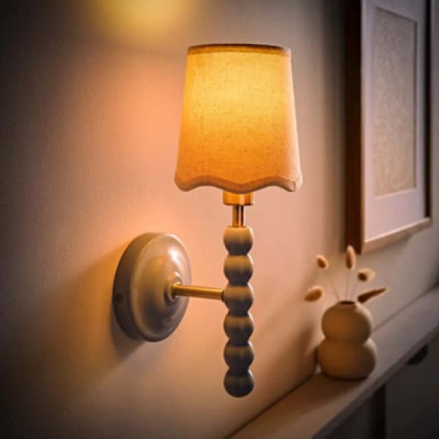 ValueLights ValueLights Bobbins Pastel Bobble Wall Light and Natural Linen Lamp Shade and Bulb in Pale Blue Pale Blue One Size Unisex 5059406069291