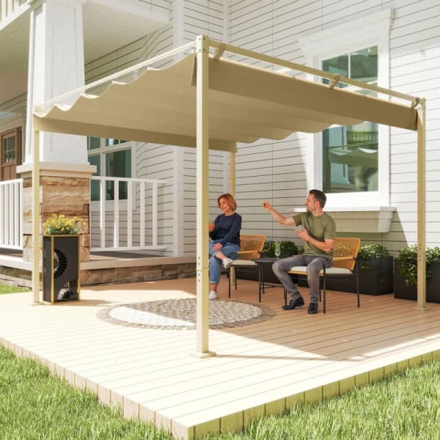 Outsunny 3 x 3(m) Garden Pergola with Retractable Roof - UPF30+ - Khaki TJ Hughes Grey 5063603706781