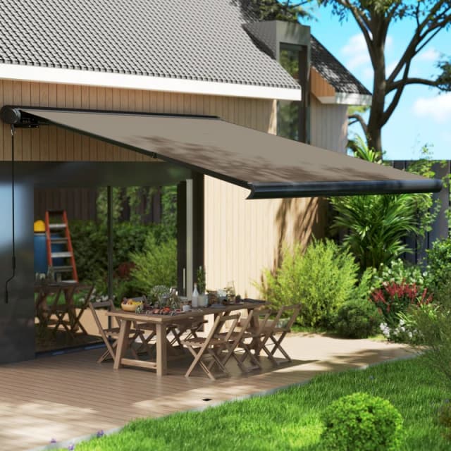 Outsunny DIY Retractable Canopy with Remote Controller for Patio, Light Grey Light Grey