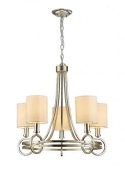 Ceiling Pendant with Beige Shade 5 Light E14 Antique Silver, Teak Plated