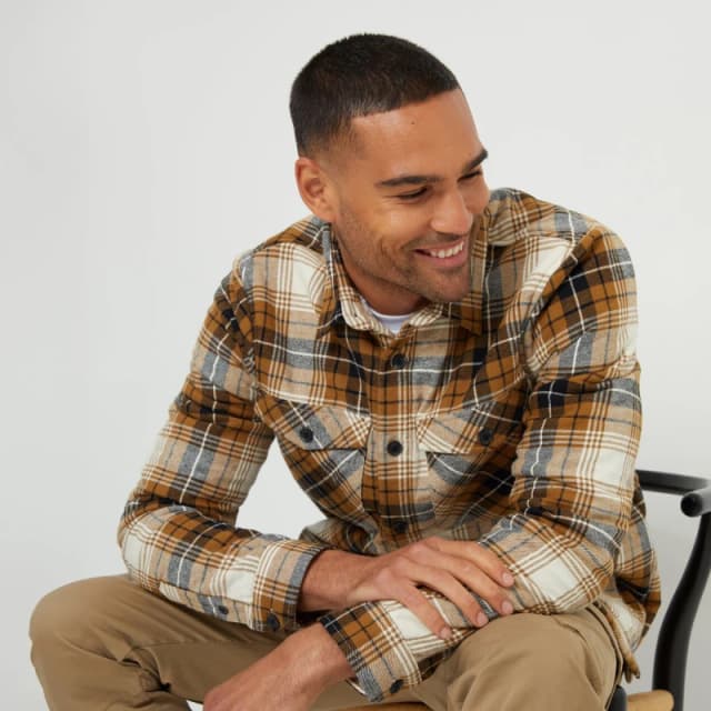 Threadbare 'France' Borg Lined Check Shacket Camel