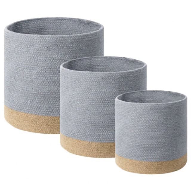 Beliani Set Of 3 Baskets Basima Cotton Grey
