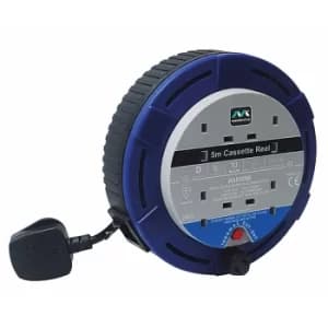 Masterplug 4 Gang 10A 5m Cassette Reel, Blue