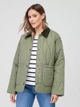Barbour Delphinium Cord Collar Quilted Jacket - Green, Size 14, Women
