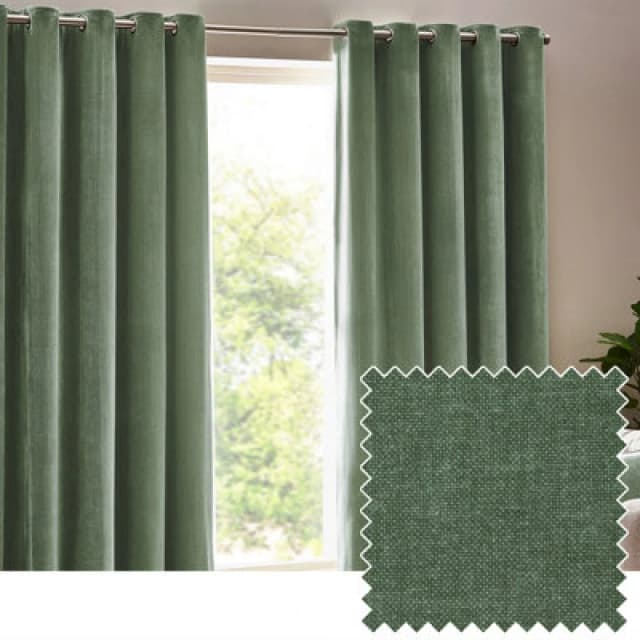 Yard Heavy Chenille Fully Lined Eyelet Curtains Eucalyptus 229cm width 229cm drop, Green 5025532854773