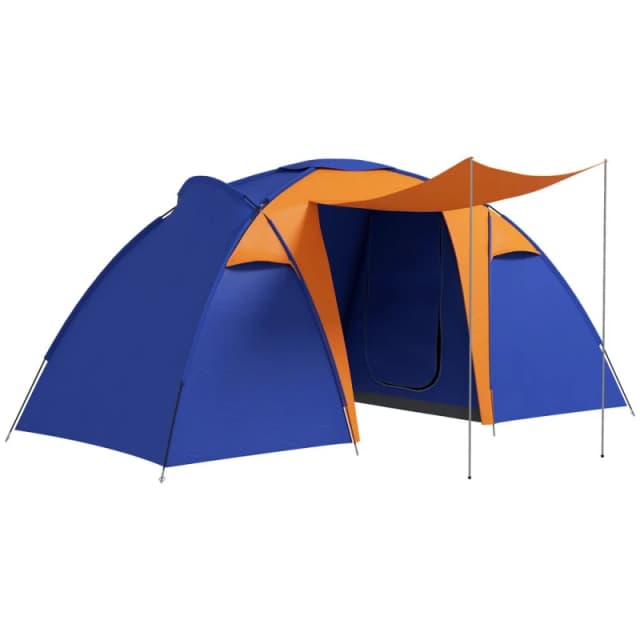 Outsunny Outsunny Camping Tent with 2 Bedroom, Living Area and Awning for 4-6 Person - Blue and Orange