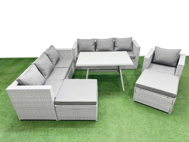 Fimous 9-seater Patio 3 Seater Sofa Armchair Set with 2 Big Stools in Light Grey Light Grey Unisex