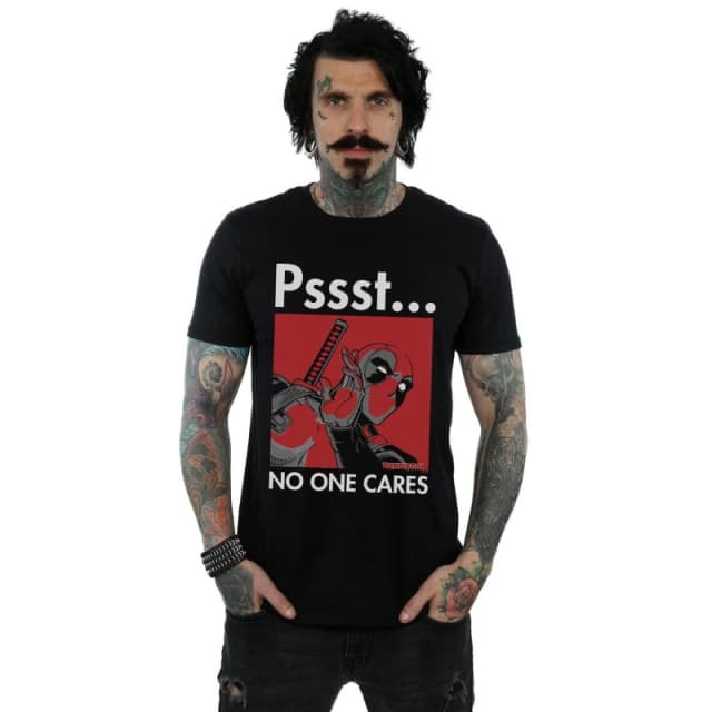 Marvel Marvel Men Deadpool No One Cares T-Shirt in Black Size: Small Black S Male 5059308629135