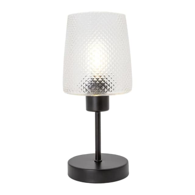 Happy Homewares Modern Clear Dimpled Glass Table Lamp with Matte Black Stem & Base Black Unisex