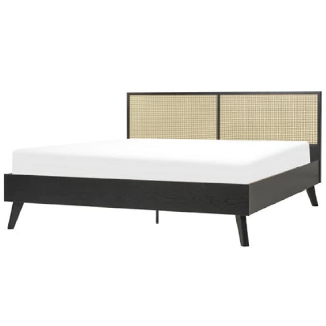 Beliani Bed Rattan Monpazier 180 X 200 Cm (Eu Super King) Black