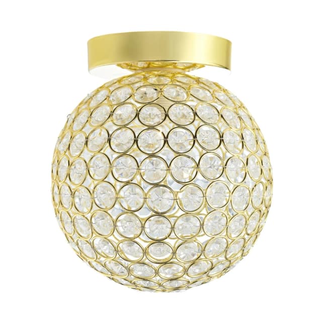 Happy Homewares Modern Metal & Clear Beaded Glass IP44 Rated Bathroom Ceiling Light in Gold Gold Unisex