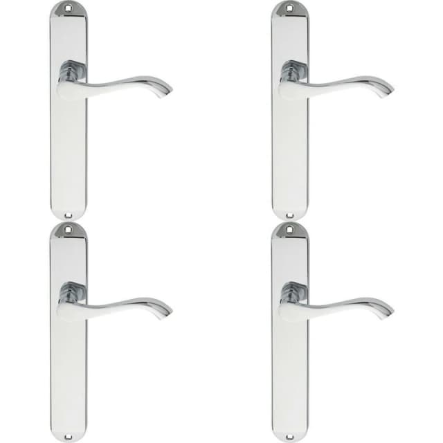 Loops 4x PAIR Curved Handle on Long Slim Latch Backplate 241 x 40mm Polished Chrome Multi