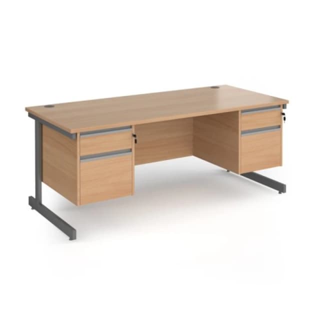 Contract 25 Office Desk Rectangular Desk 1800mm With Double Pedestal Beech Top With Graphite Frame 800mm Depth Contract 25 CC18S22-G-B Beech C