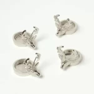 Homescapes - Set of 4 Stag Christmas Tea Light Holders - Silver