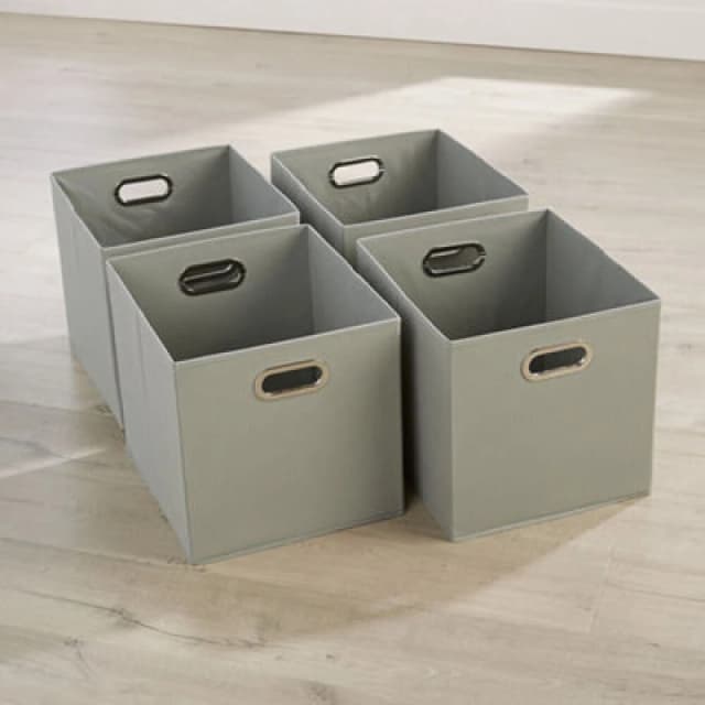 Home Source Cube Pack of Four Canvas Fabric 33x37cm Large Storage Insert Boxes Grey