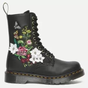 Dr. Martens Womens 1490 Bloom Leather 10-Eye Boots - Black - UK 5