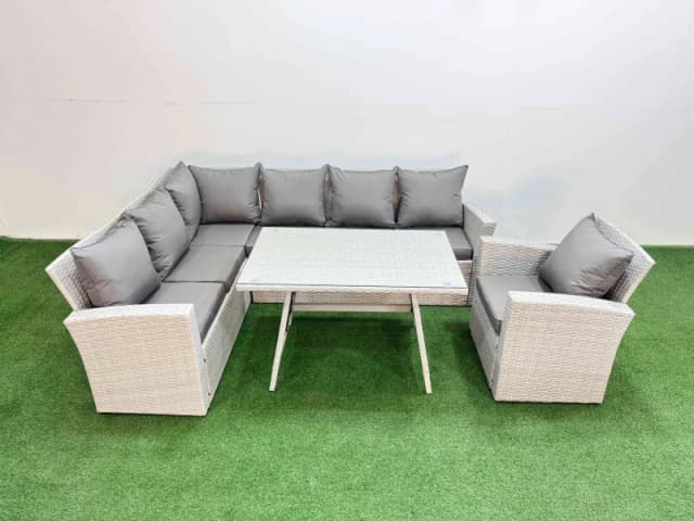 Fimous Garden Outdoor Rattan Furniture Set with Armchair 7 Seater in Light Grey Light Grey Unisex