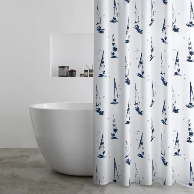 Catherine Lansfield Salcombe Boats Shower Curtain White