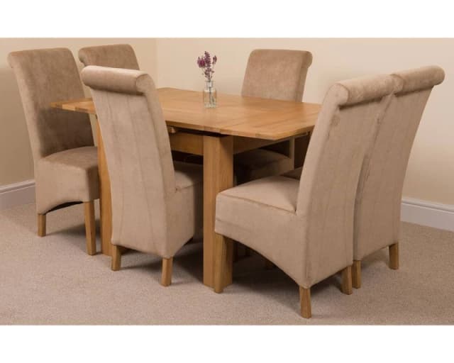 Thats Furniture Richmond 90-150cm Oak Extending Dining Table & 6 Montana Fabric Chairs in Beige Beige Unisex