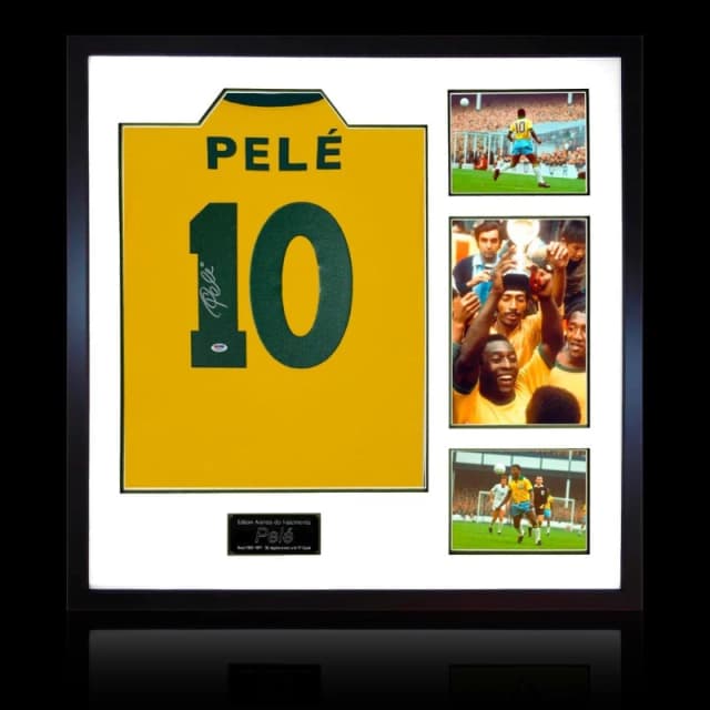 The Fan Cave Pele Back Signed Framed Shirt Elite Frame Yellow unisex 820x820mm