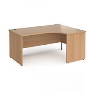 Dams International Right Hand Ergonomic Desk with Beech Coloured MFC Top and Silver Panel Ends and Silver Frame Corner Post Legs Contract 25 1600 x 12