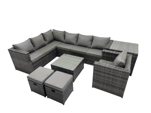 Fimous Patio Furniture Sets with Corner Sofa Chair Side Table 2 Small Stools in Dark Grey Dark Grey Unisex