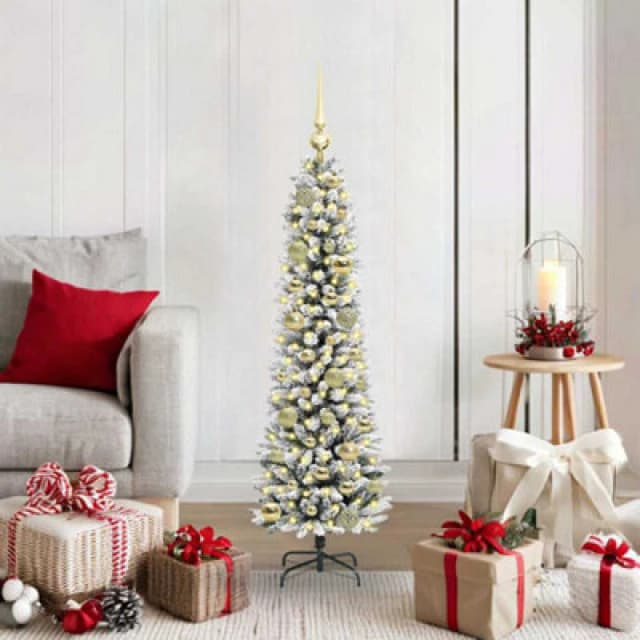 vidaXL Artificial Christmas Tree with 150 LEDs, Gold Balls Green and white 120 cm, Green 3396085