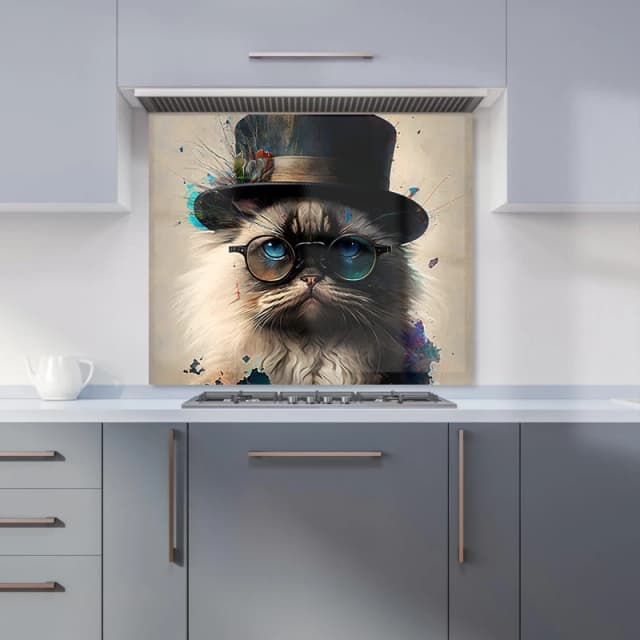 Warren Reed - Designer Ragdoll Cat With Glasses Splashart Kitchen Splashback Size: 600mm x 750mm Multicolor Unisex 600mm x 750mm