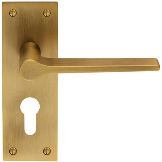 Loops PAIR Flat Straight Lever on Slim Euro Lock Backplate 150 x 50mm Antique Brass Metallics