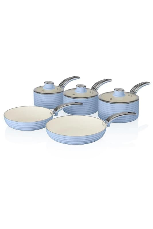 Swan 5 Piece Retro Pan Set in Blue blue ONE SIZE