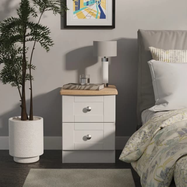 Welcome Furniture Ready Assembled Sussex 2 Drawer Bedside Cabinet In Grey Ash & Bardolino Oak, Grey SUS005GABO