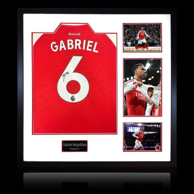 The Fan Cave Gabriel Magalhaes Signed Arsenal 25/26 Shirt Elite Red unisex 820mm x 82