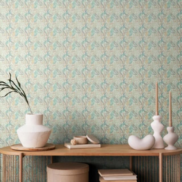 Hoopla Walls Verdant Leaves - Sea & Stone 10M Wallpaper