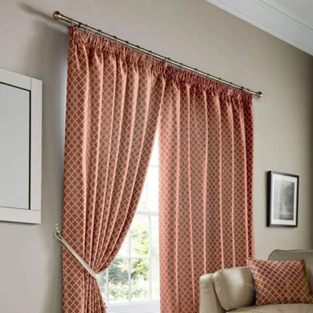 Alan Symonds Jacquard Curtains Pencil Pleat Taped Heading Fully Lined, Polyester, Orange, 66 X 72
