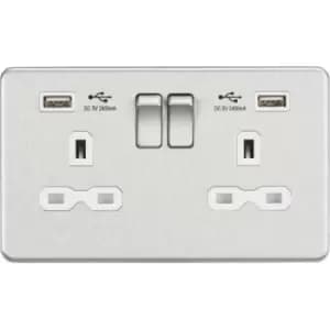 MLA Knightsbridge 13A 2 Gang Socket With Dual USB Charger (2.4A) Brushed Chrome W/White Insert - SFR9224BCW