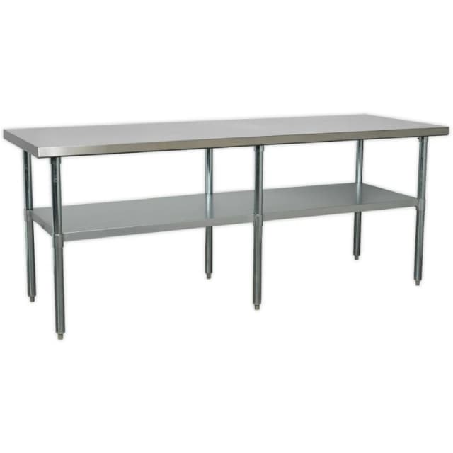 Loops 2.1m Stainless Steel Work Bench & Adjustable Storage Shelf - Kitchen Station Metallics
