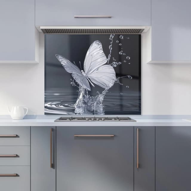 Warren Reed - Designer Crystal Butterfly Water Dance Kitchen Splashback in Black Size: 600mm x 750mm Black Unisex 600mm x 750mm