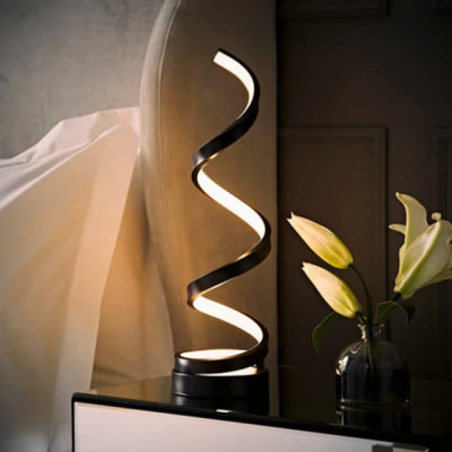 ValueLights Infinity Matt Black Single Twist Integrated LED Table Lamp In Warm White Black