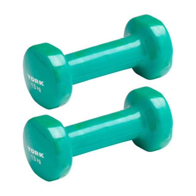 York Vinyl Dipped Dumbbells - Pair Of 1.5Kg Green Weights For Gentle Resistance Training