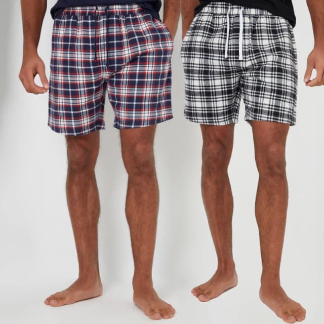 Threadbare 2-Pack 'Cinnamon' Brushed Cotton Flannel Check Lounge Shorts Navy