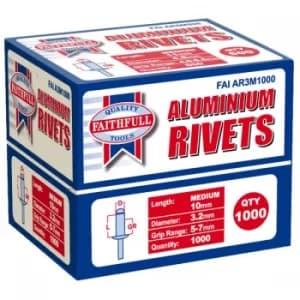 Faithfull FAIAR3M1000 Aluminium Rivets 3.2 x 10mm Medium Bulk Pack...