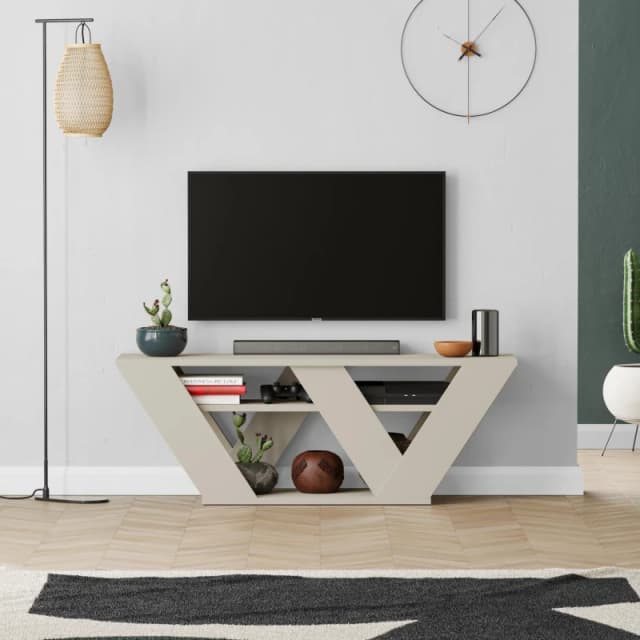 Decortie Pipralla Multimedia Centre TV Unit with Shelves 110cm in Light Sand Size: 1 Pack Light Sand Unisex 1 Pack