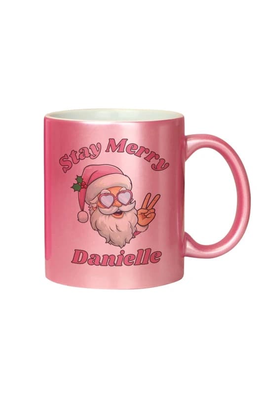 Personalised Memento Company Personalised Message Stay Merry Santa Mug - Pink