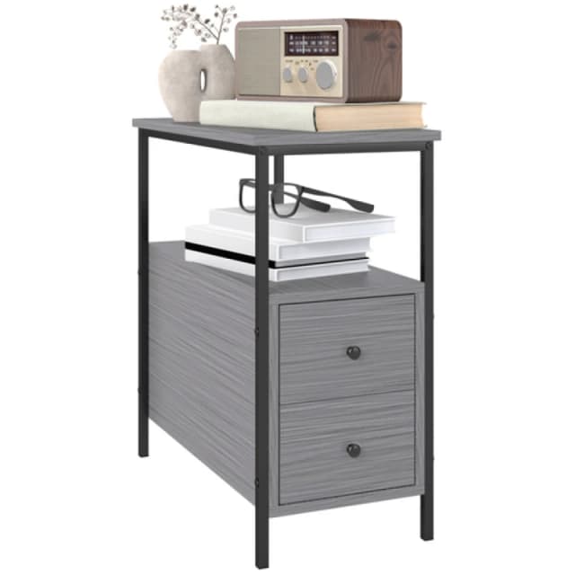 HOMCOM HOMCOM Narrow End Table, Sofa Side Table with 2 Drawers Storage Shelf, Grey Grey One Size Unisex 5063603015562