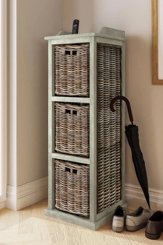 FWStyle FWStyle Ready Assembled 3 Drawer Storage Unit Tall Solid Greywash Pine Grey One Size Unisex 5056413123275