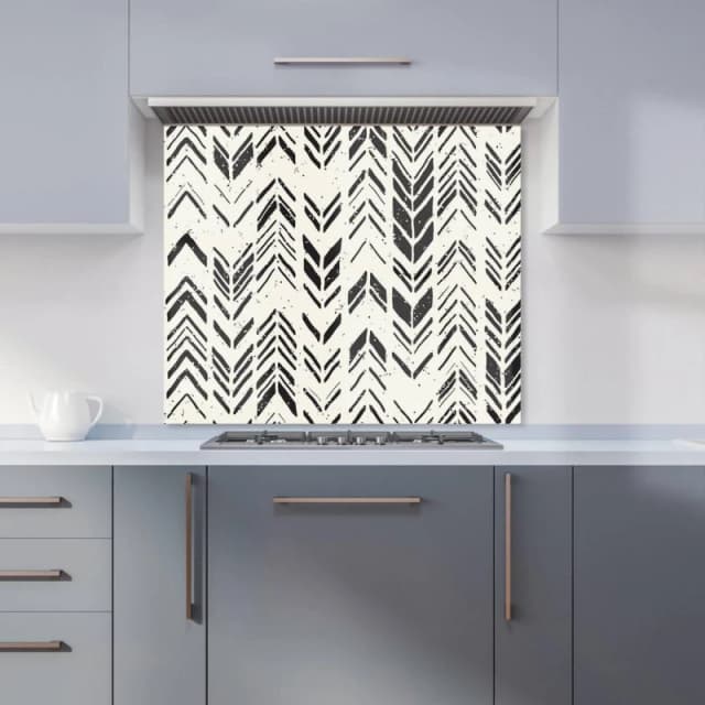 Warren Reed - Designer Hand Drawn Chevron Pattern Kitchen Splashback in Black Size: 700mm x 750mm Black Unisex 700mm x 750mm