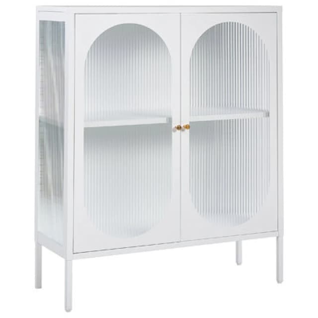 Beliani Glass Display Sideboard Sarre Metal 90 Cm White