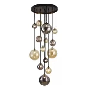Dark 14 Light Cluster Pendant Ceiling Light Black, Brass, 2-Tone Crystal, G9