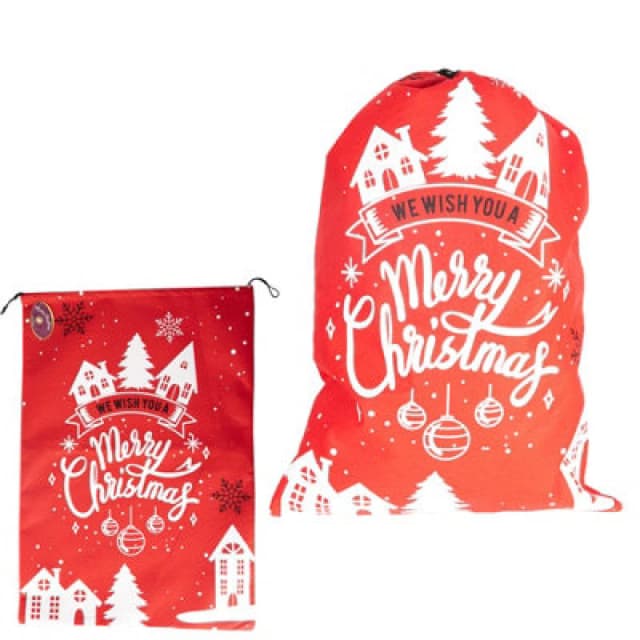 Shatchi Red Felt "merry Christmas" Sack Festive Bag For Gifts And Holiday Decorations